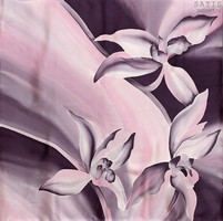 Платок из натурального шелка «Лиловые орхидеи» (батик, ручная роспись)
