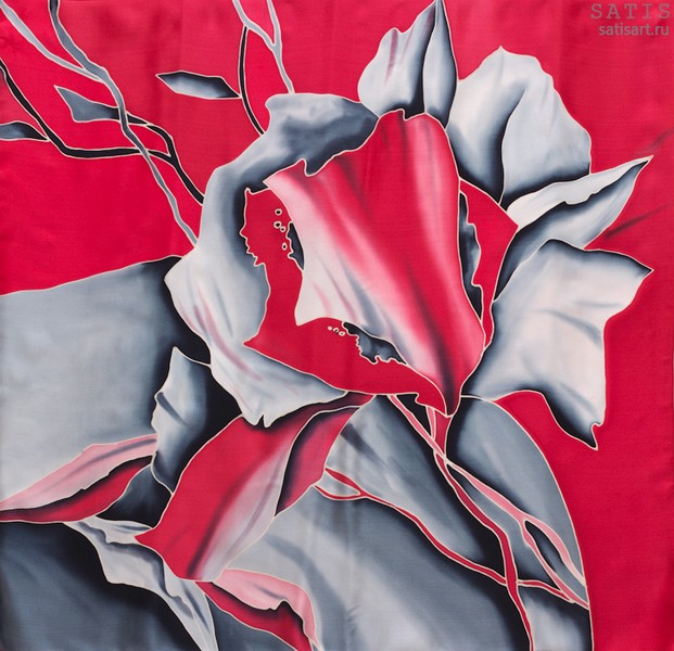 Платок из натурального шелка «Фламенко» (батик, ручная роспись)