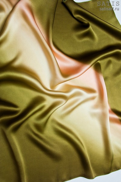 Платок из натурального шелка «Зеленый папоротник» (батик, ручная роспись)