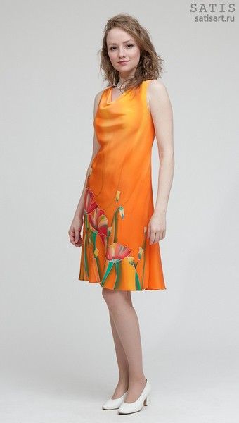 Платье из натурального шелка «Оранжевое настроение» (батик, ручная роспись)