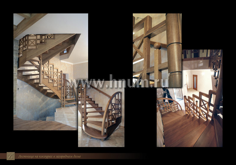 Деревянная лестница индивидуального дизайна на косоурах