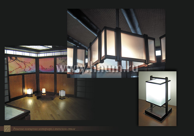 Эксклюзивные светильники в японском стиле (плафоны, люстры, панели, бра, напольные и настольные светильники; материалы: дерево, стекло)