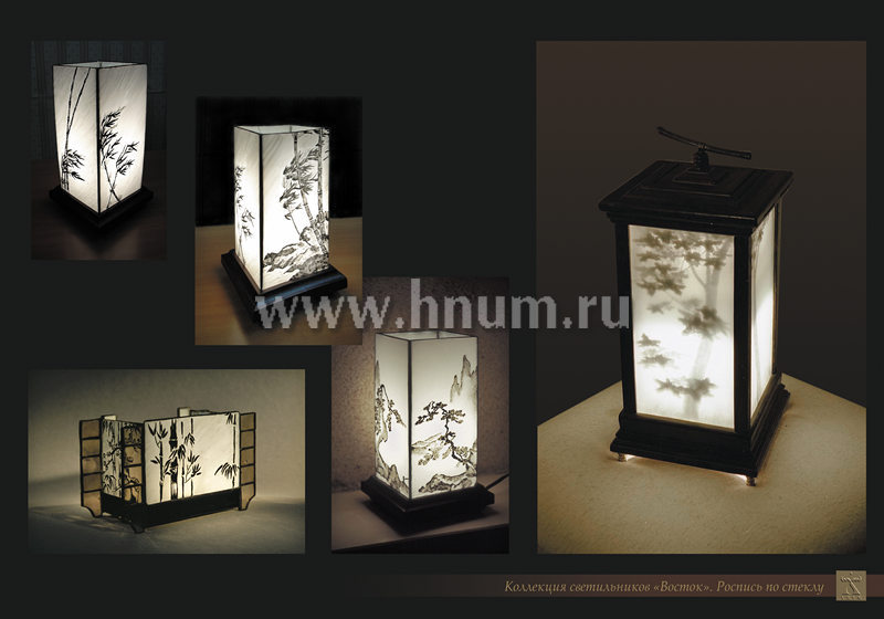 Коллекция светильников «Восток» (дерево, стекло, роспись по стеклу с элементами восточных стилей)