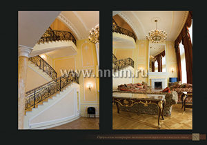 Лепнина и кованная лестница в интерьере частного пентхауса Лепнина и кованная лестница в интерьере частного пентхауса