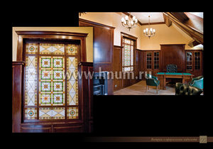 Витраж и отделка деревом в кабинете Витраж и отделка деревом в кабинете