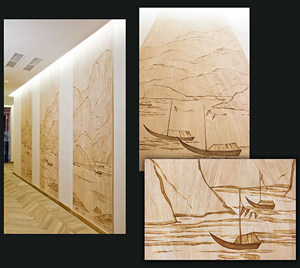 Художественно-декоративное панно с декоративными штукатурками и росписью в японском стиле в интерьере частной квартиры Художественно-декоративное панно с декоративными штукатурками и росписью в японском стиле в интерьере частной квартиры