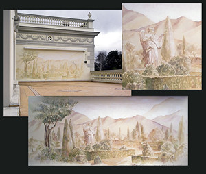 Художественная роспись стены патио загородного частного дома Художественная роспись стены патио загородного частного дома